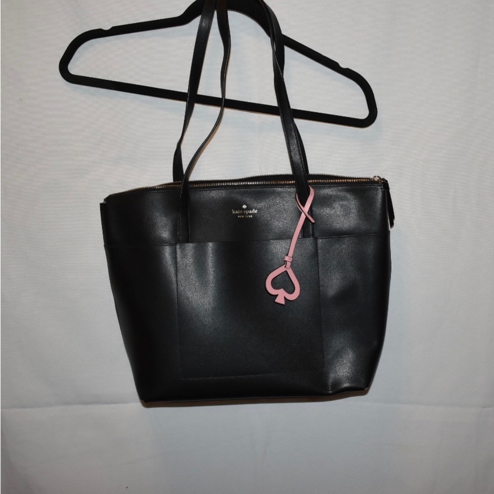 kate spade Black Leather Tote with Pink Spade Charm